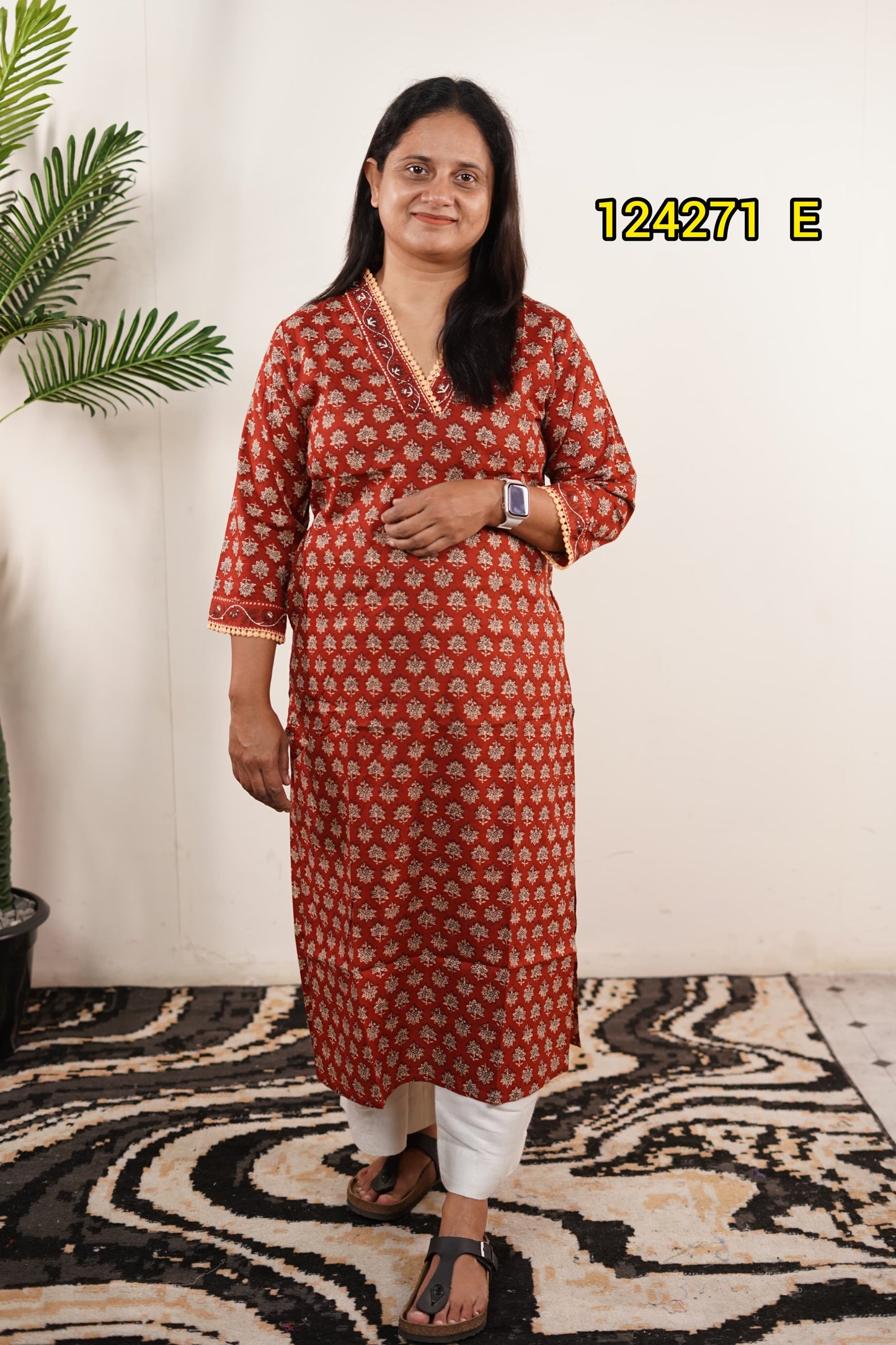 Cotton lace work kurthi 124271