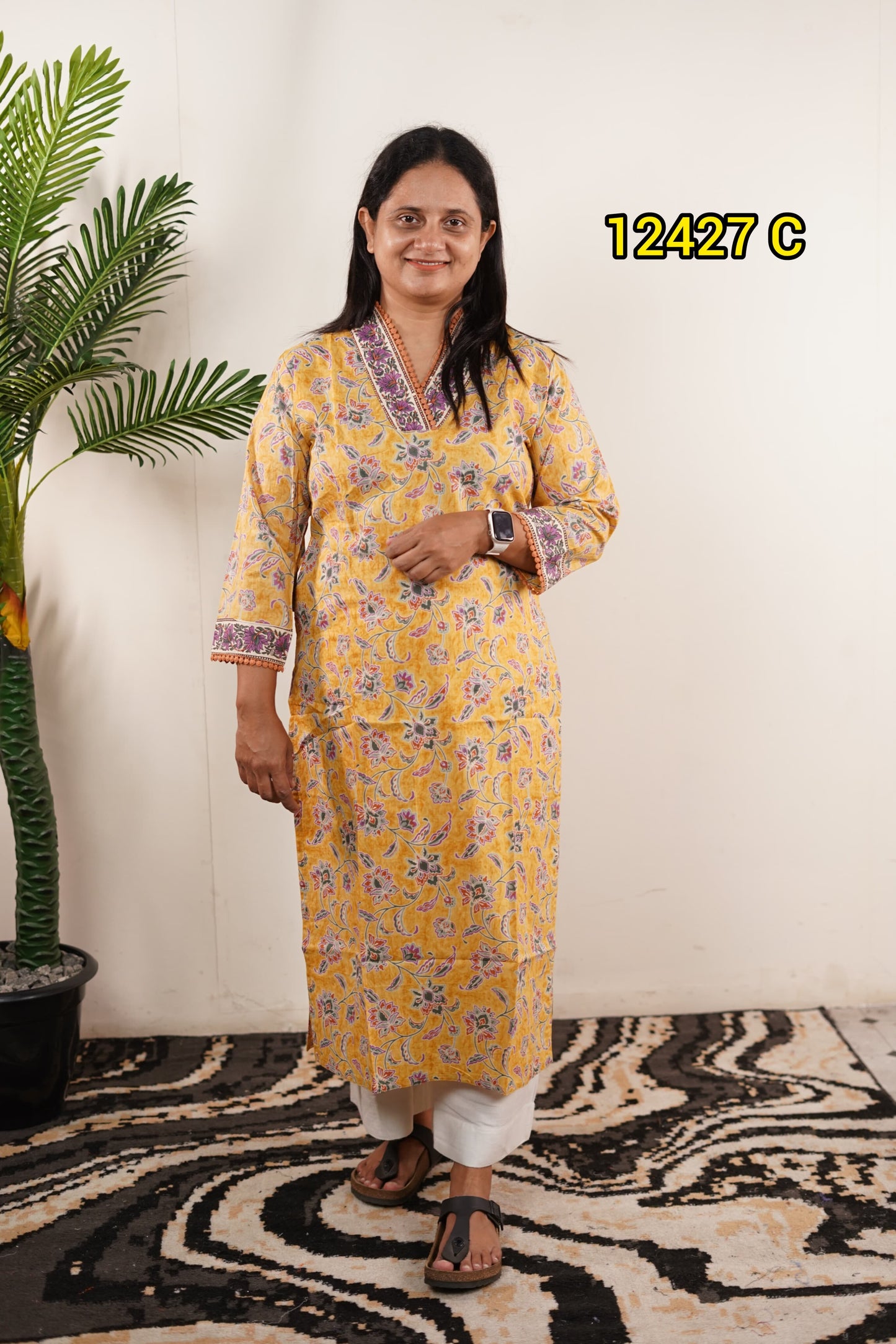 Cotton lace work kurthi 12427