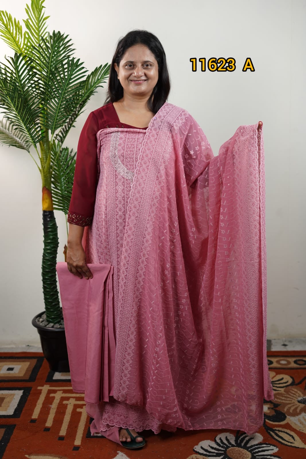 Georgette chikenkari work unstitched salwar suits 11623