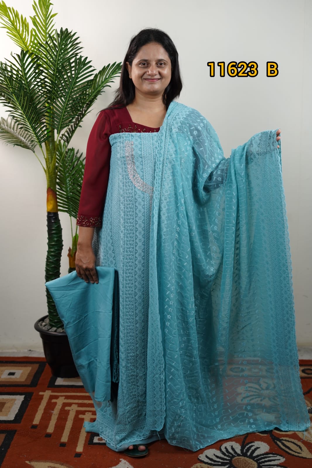 Georgette chikenkari work unstitched salwar suits 11623
