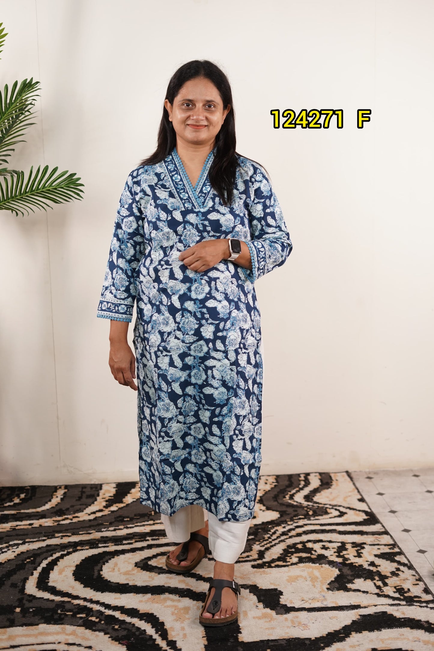Cotton lace work kurthi 124271