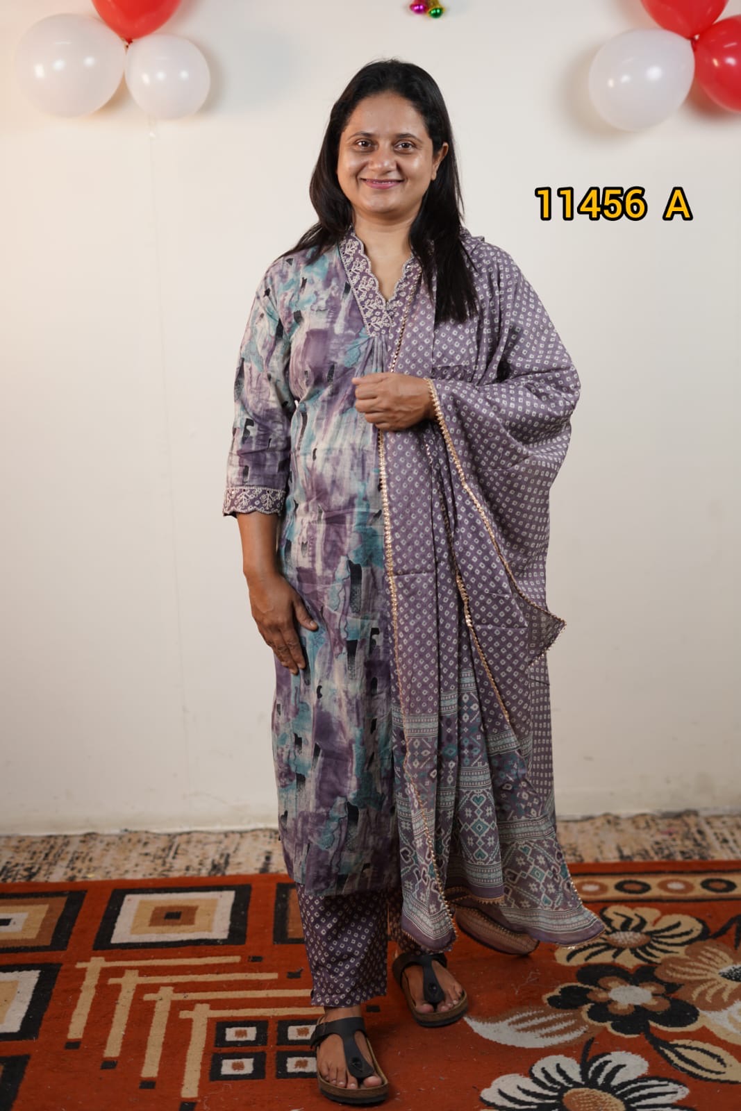Cotton ready to wear top bottom dupatta set 11456