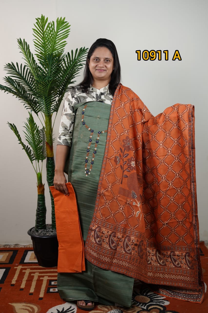 Semi tussar unstitched salwar suits 10911