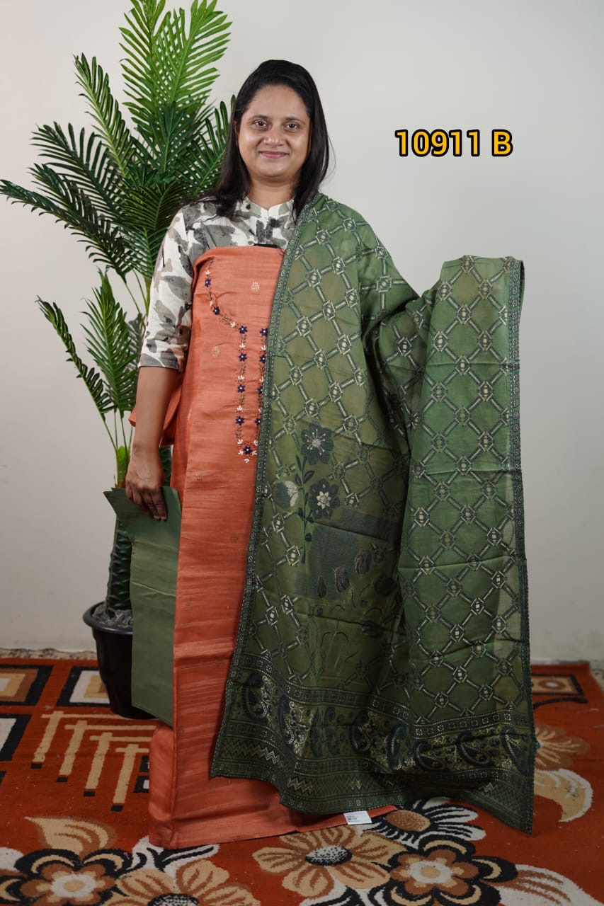 Semi tussar unstitched salwar suits 10911