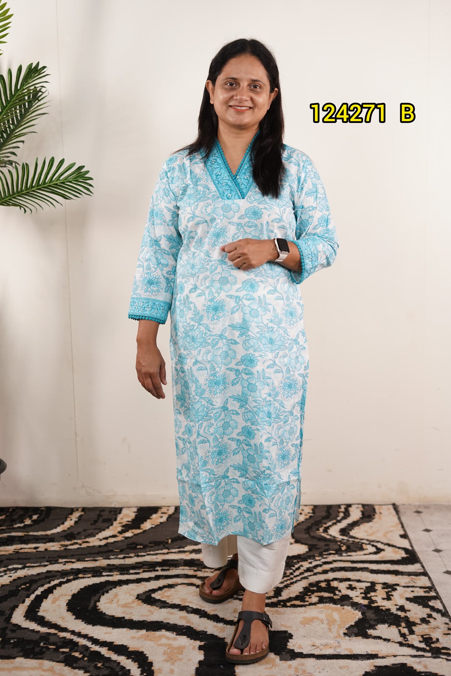 Cotton lace work kurthi 124271