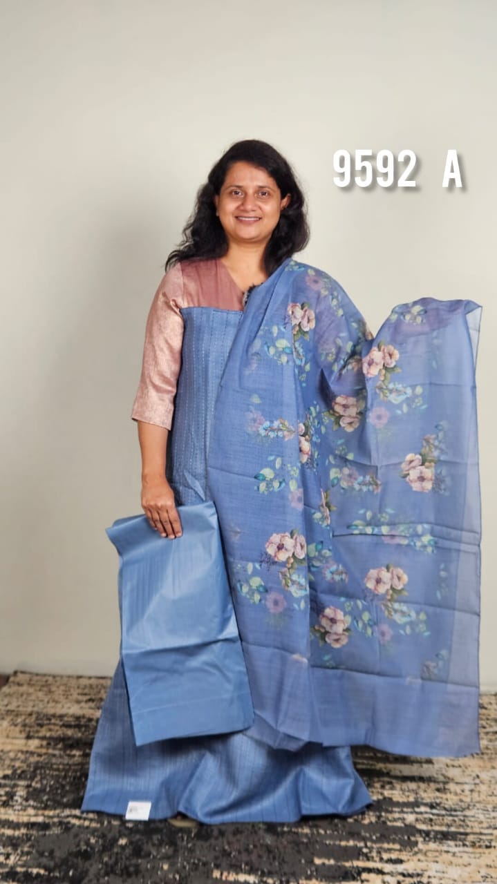 Linen Cotton with kantha Work unstitched salwar suits 9592