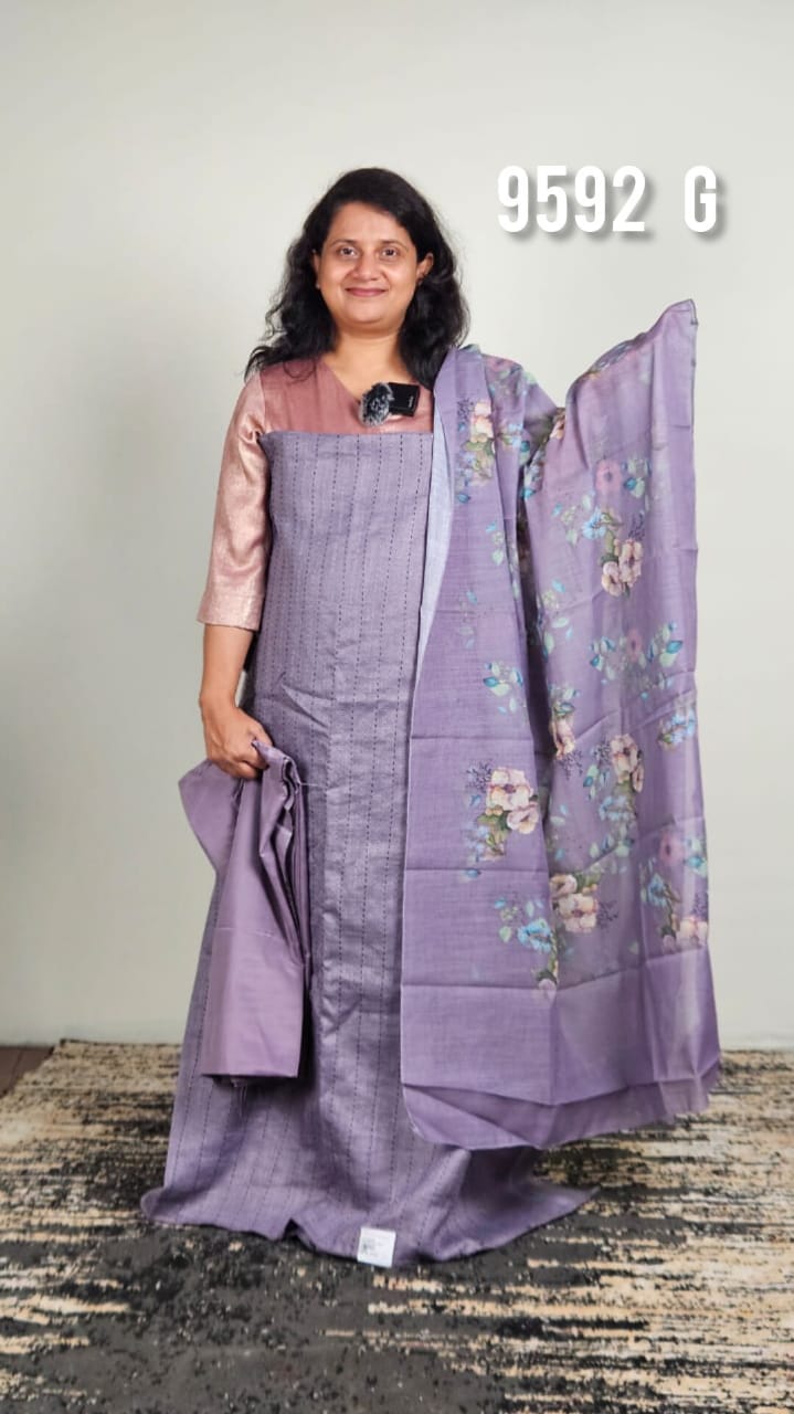 Linen Cotton with kantha Work unstitched salwar suits 9592