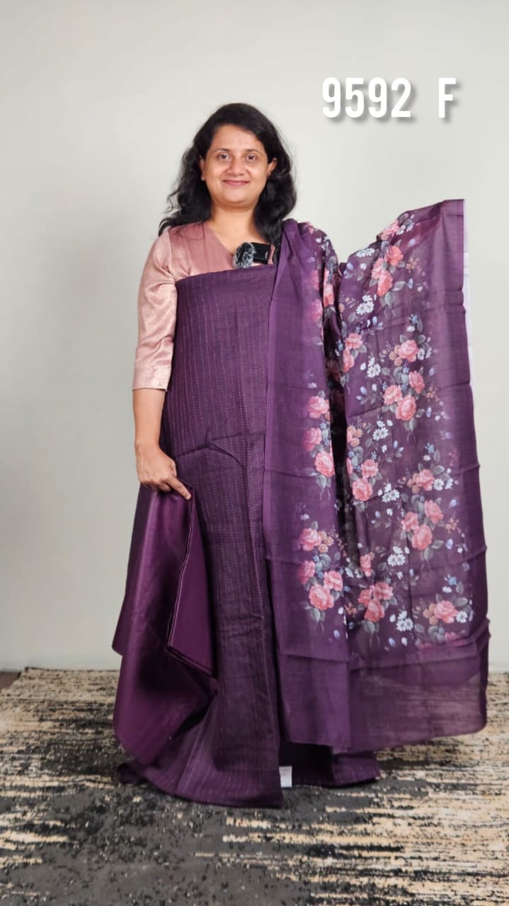 Linen Cotton with kantha Work unstitched salwar suits 9592