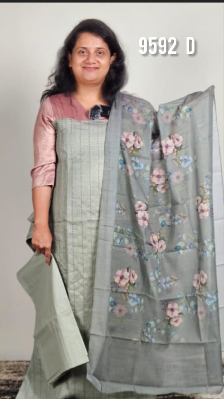 Linen Cotton with kantha Work unstitched salwar suits 9592