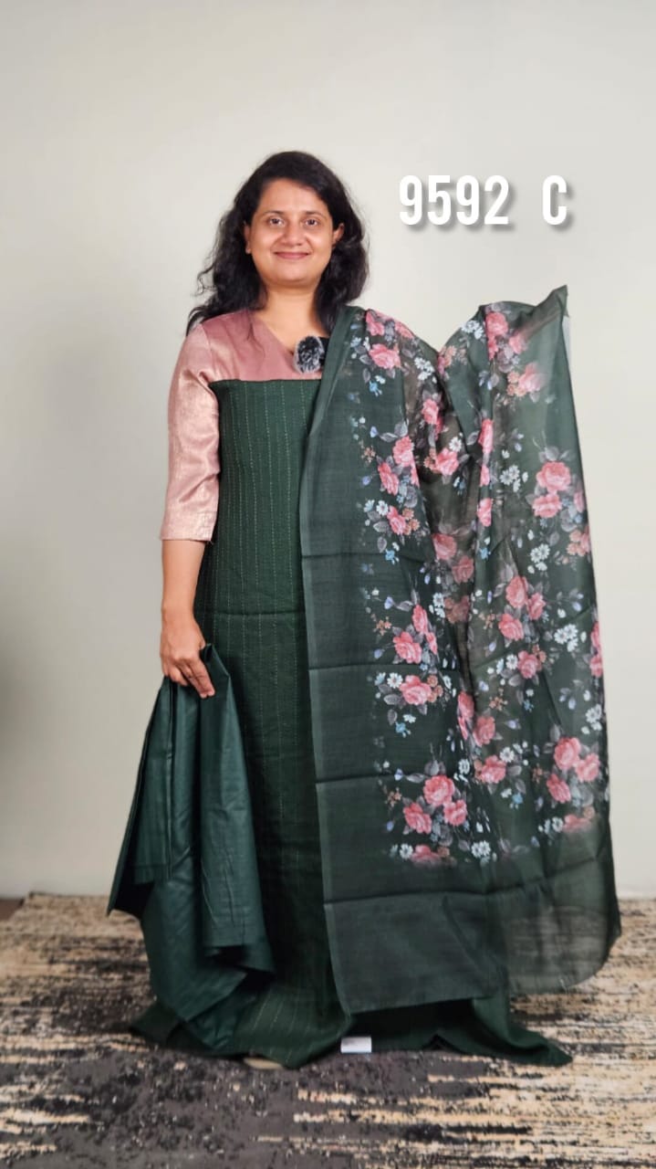 Linen Cotton with kantha Work unstitched salwar suits 9592