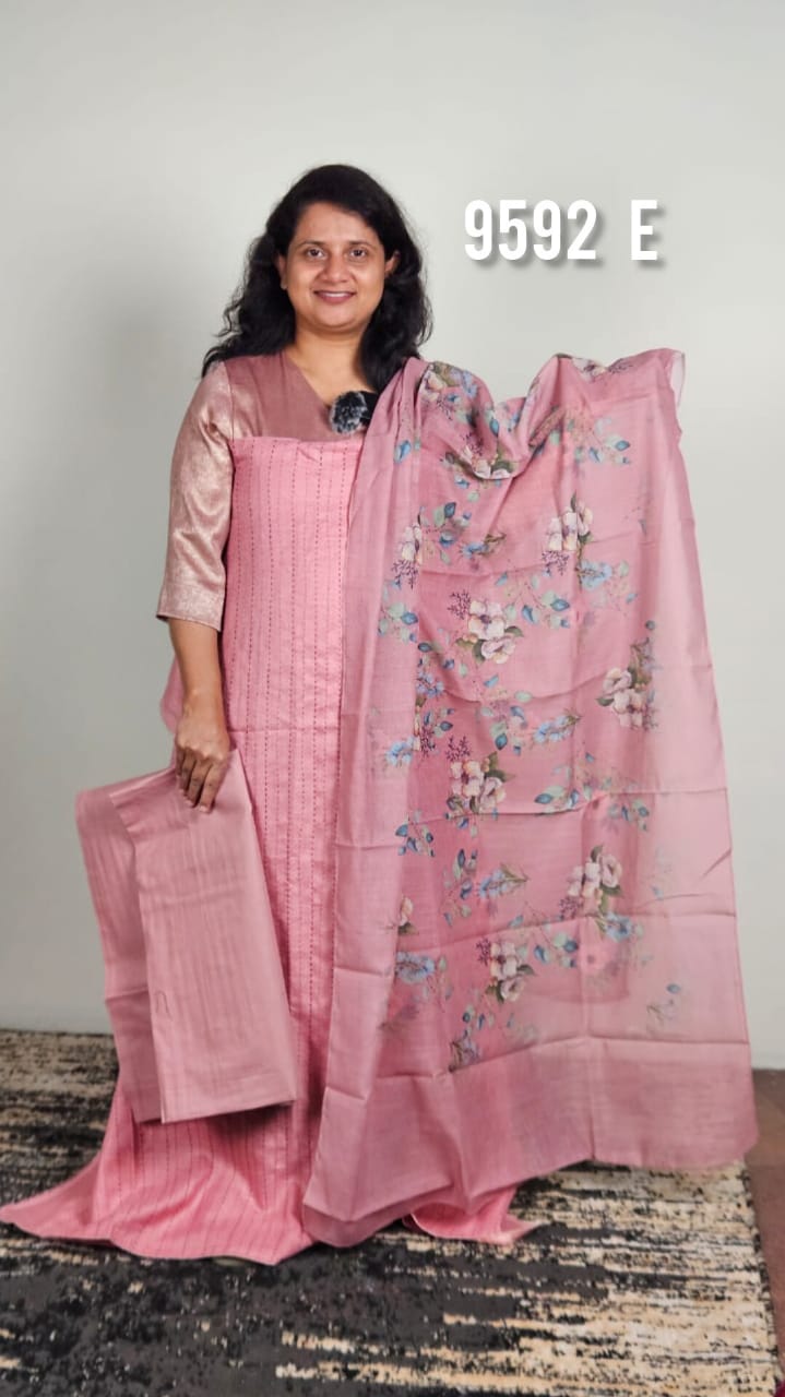 Linen Cotton with kantha Work unstitched salwar suits 9592