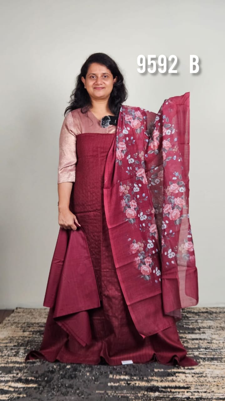 Linen Cotton with kantha Work unstitched salwar suits 9592