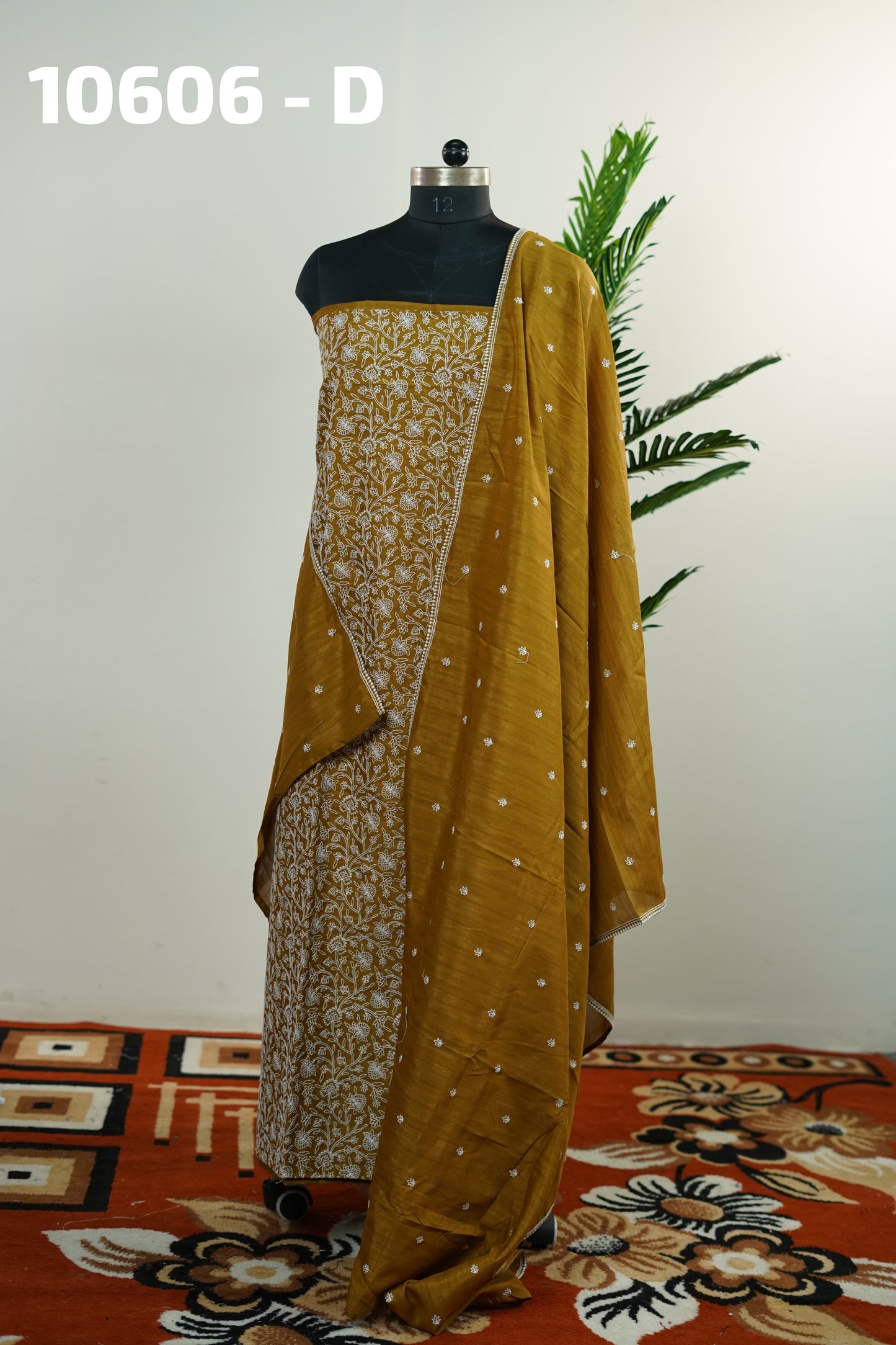 Vichitra Silk With Chicken Kari Work Unstitched Salwar suits 10606