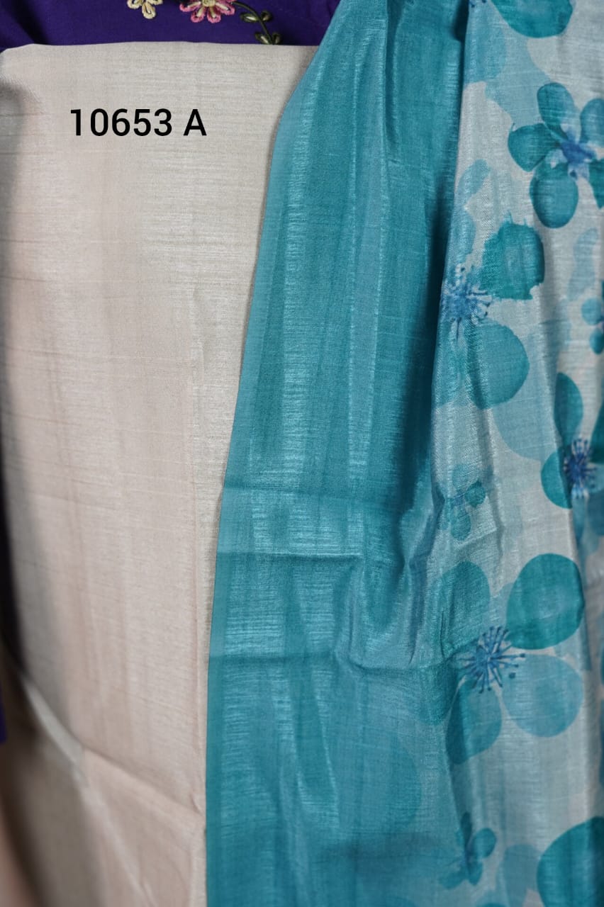 Semi tussar silk unstitched salwar suits 10653