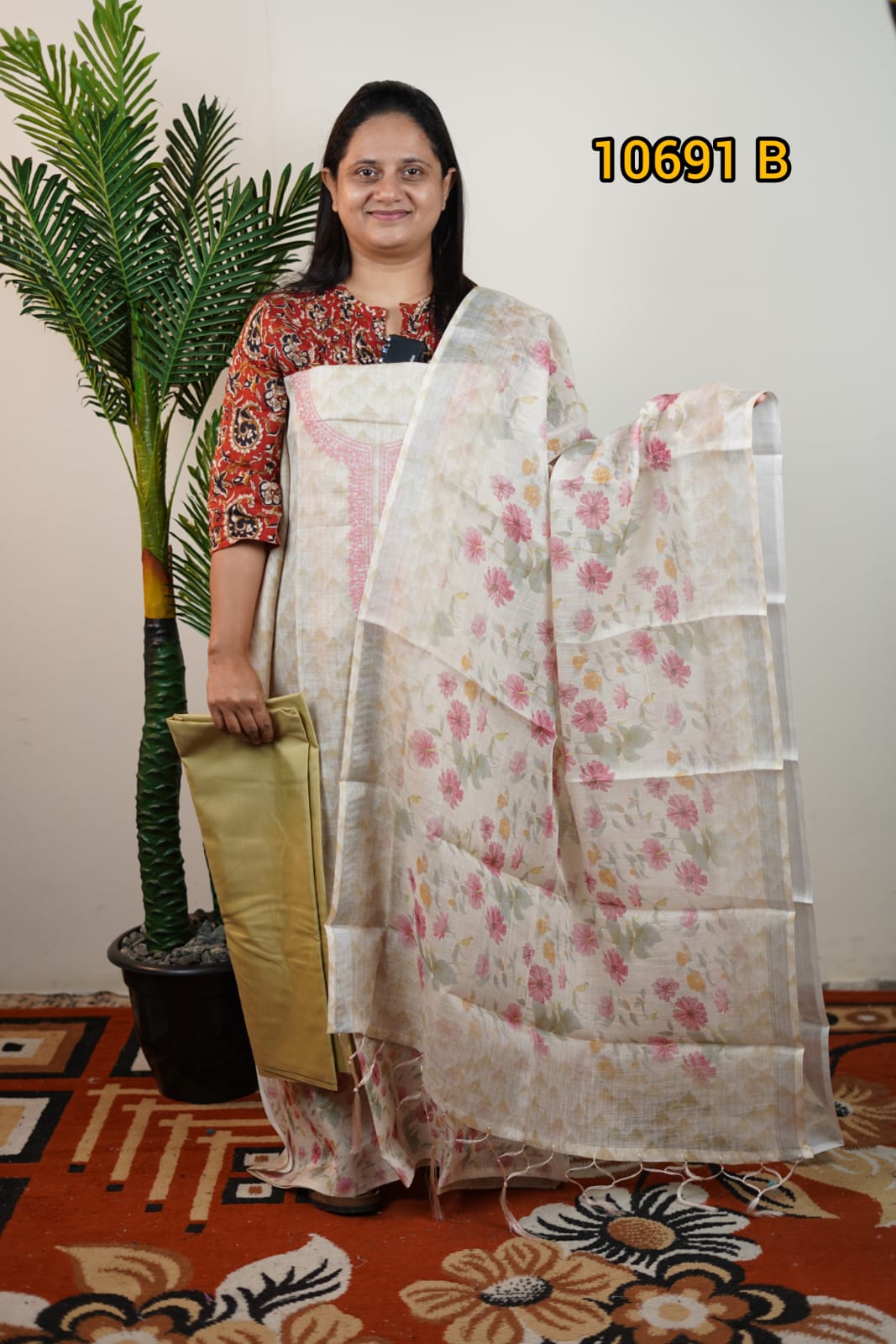 Linen crush silk unstitched salwar suits 10691