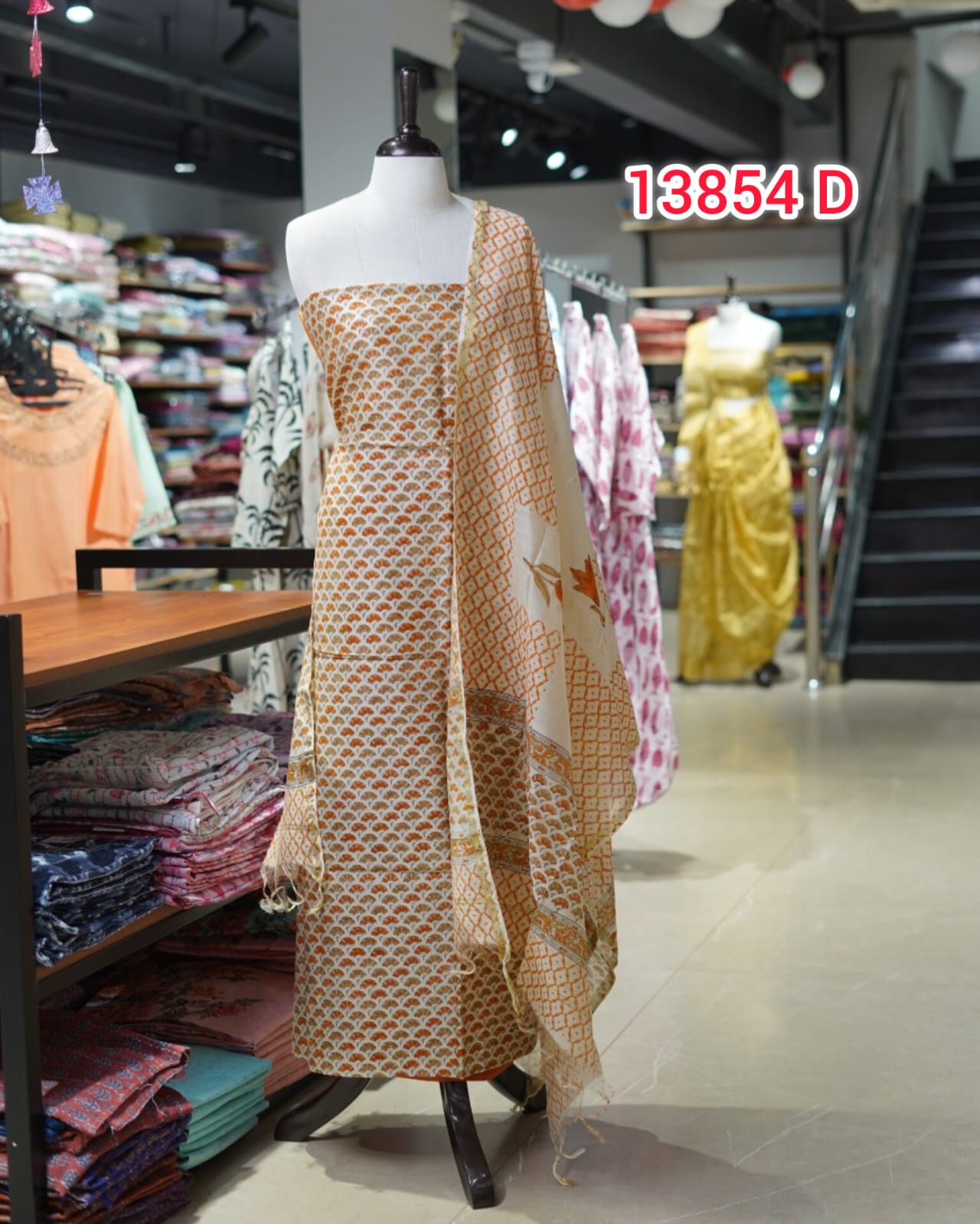 chandheri handblock printed Unstitched Salwar Set | Search Code 13854