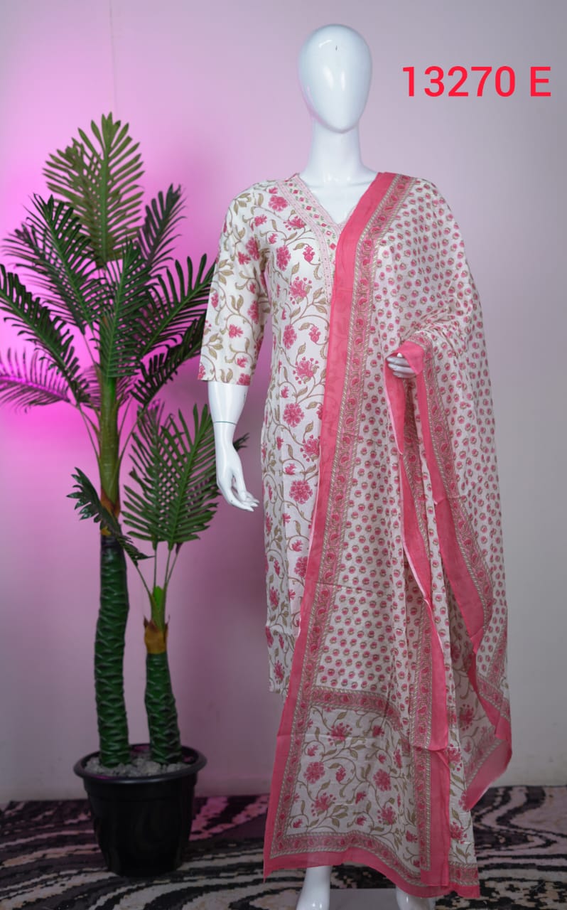 Cotton Ready To Wear Top Bottom Dhupatta Sets 13270