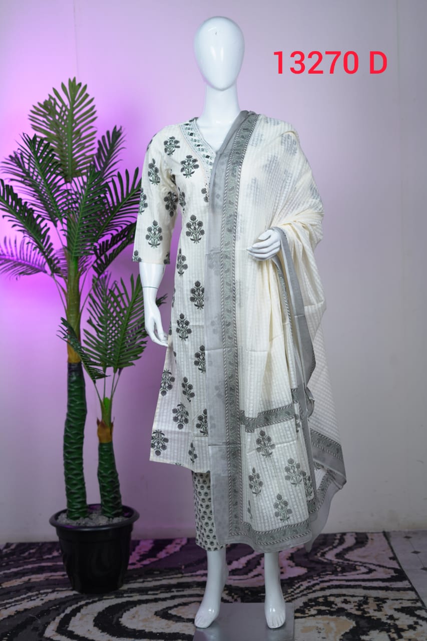 Cotton Ready To Wear Top Bottom Dhupatta Sets 13270