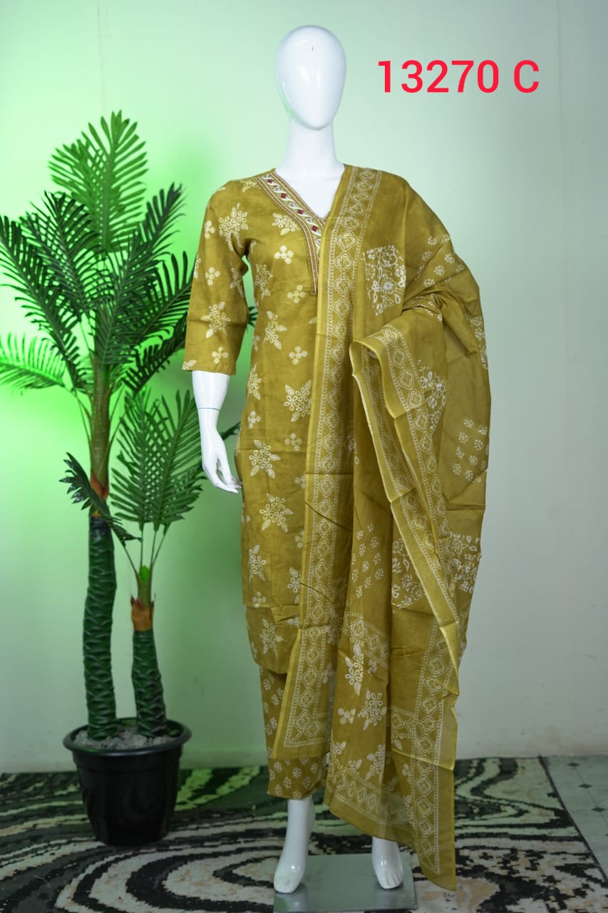 Cotton Ready To Wear Top Bottom Dhupatta Sets 13270