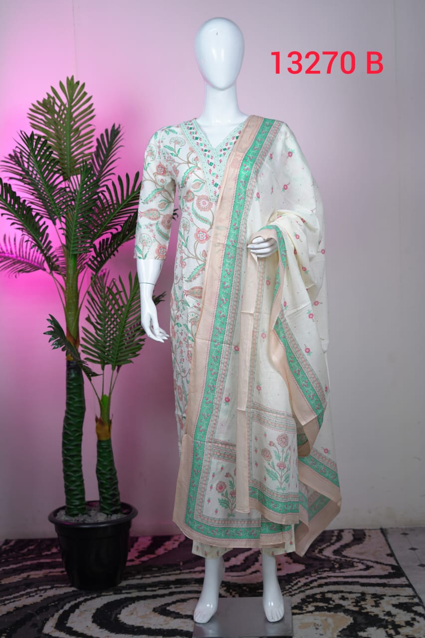 Cotton Ready To Wear Top Bottom Dhupatta Sets 13270