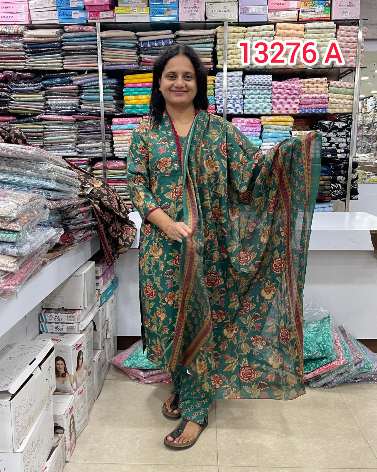 Cotton Ready To Wear Top Bottom Dhupatta set 13276