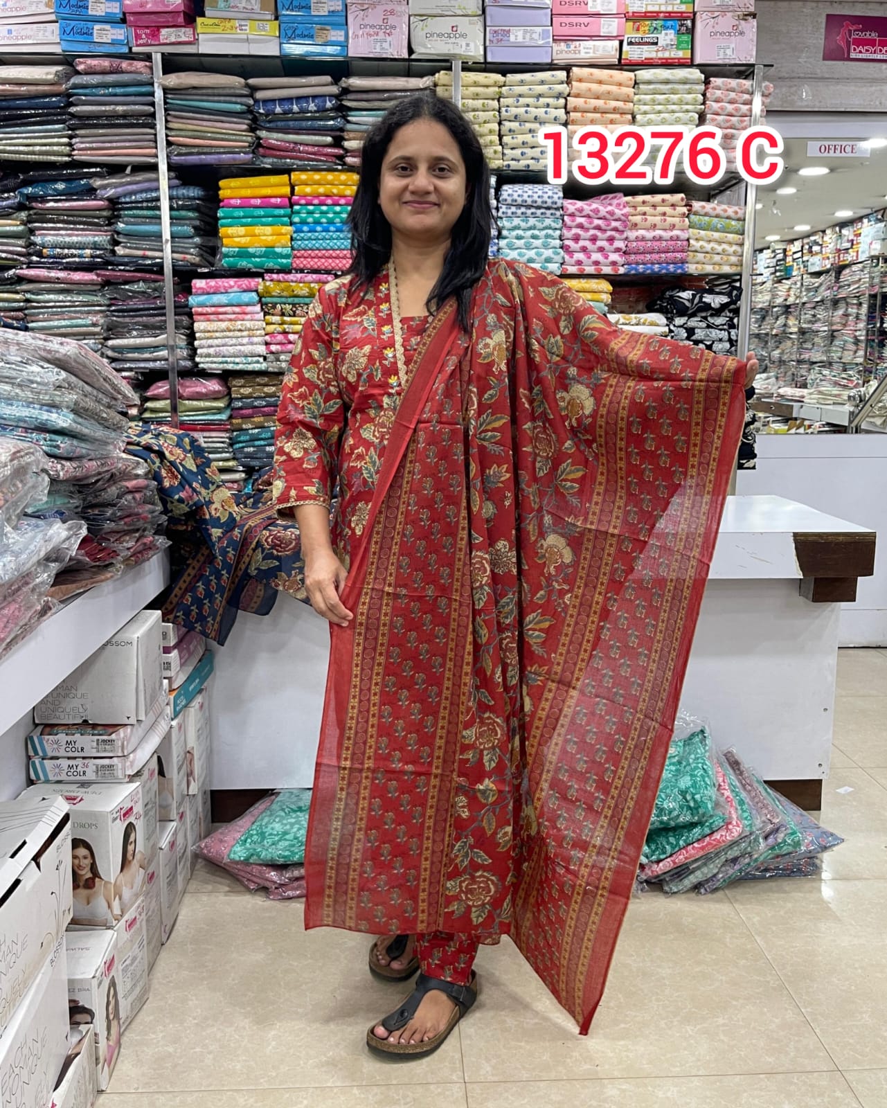 Cotton Ready To Wear Top Bottom Dhupatta set 13276