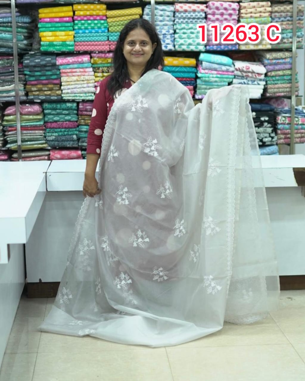 Organza Saree wth Embroidery Work 11263