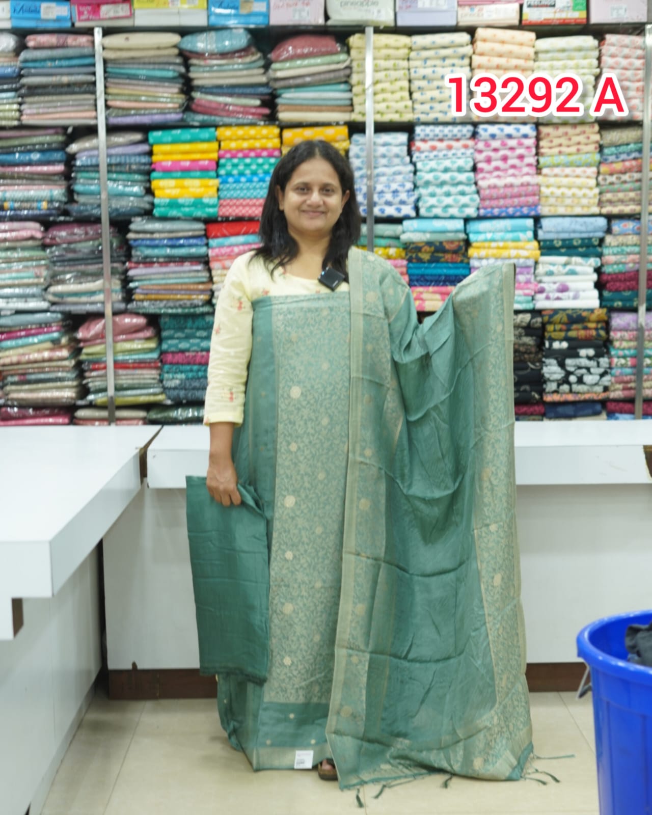 semi silk fabric and banaras weaving unstitched salwar set 13292