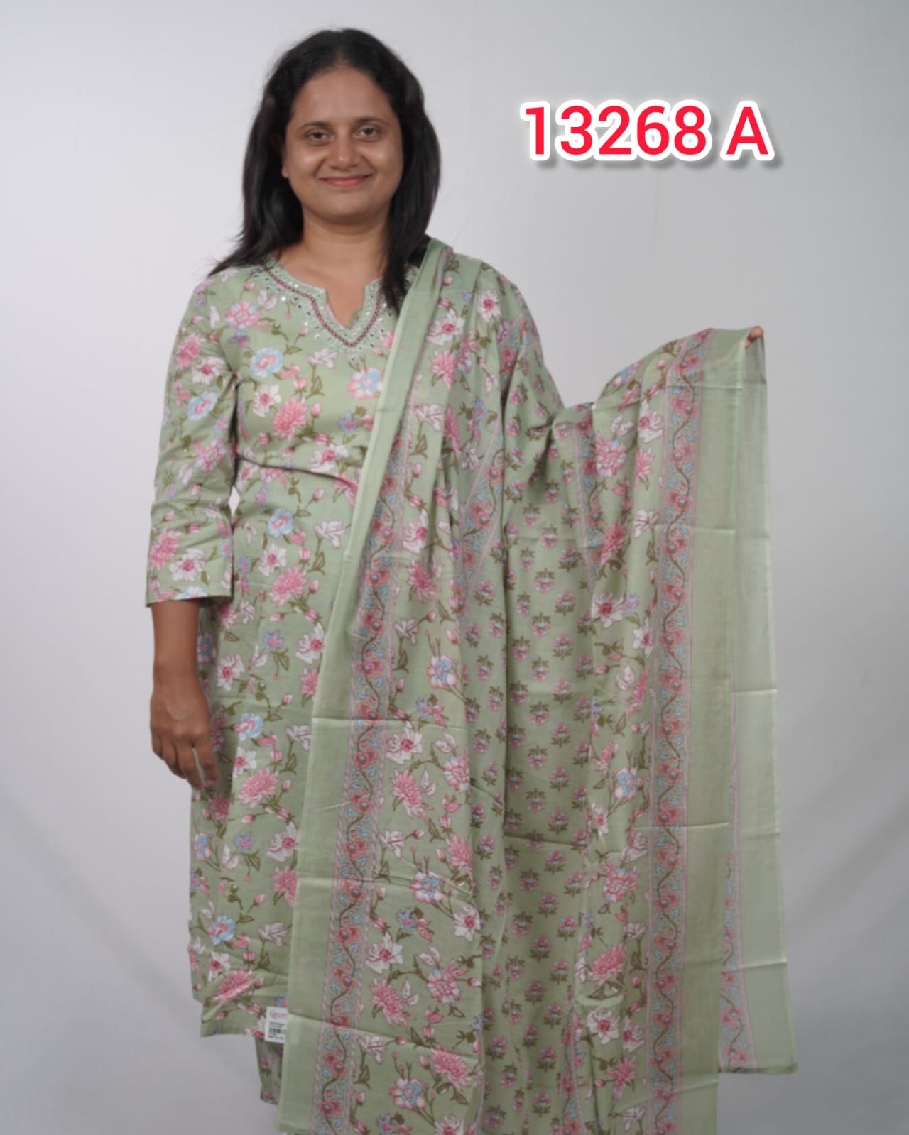 cotton ready to wear top bottom dupatta set 13268