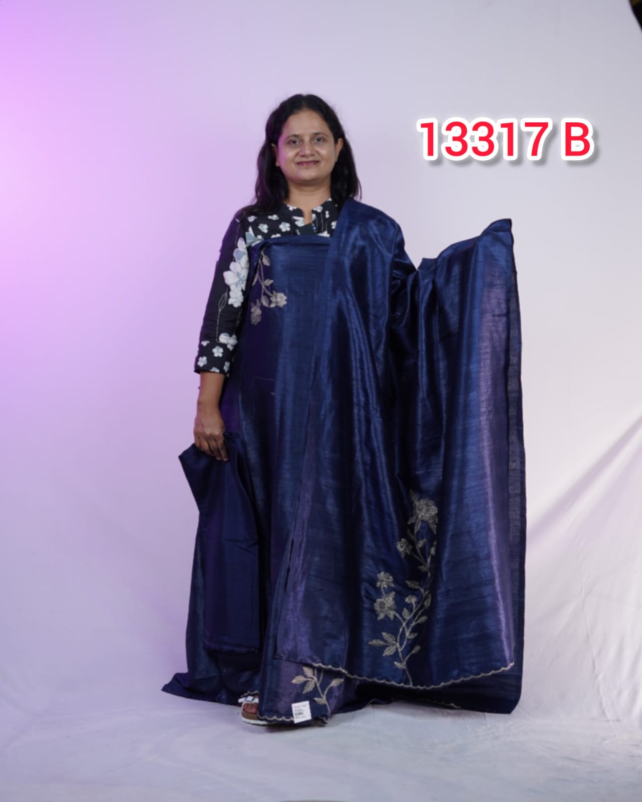 Semi Tussar Silk Unstitched Salwar Suits 13317