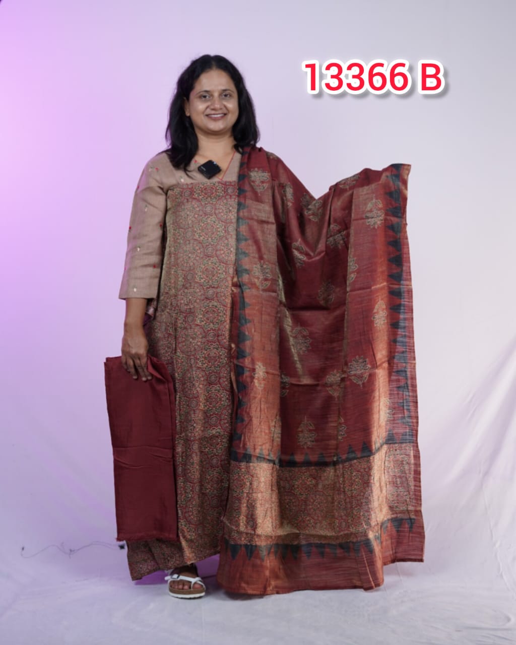 Crush Chanderi With Ajrakh Designs Unstitched salwar 13366