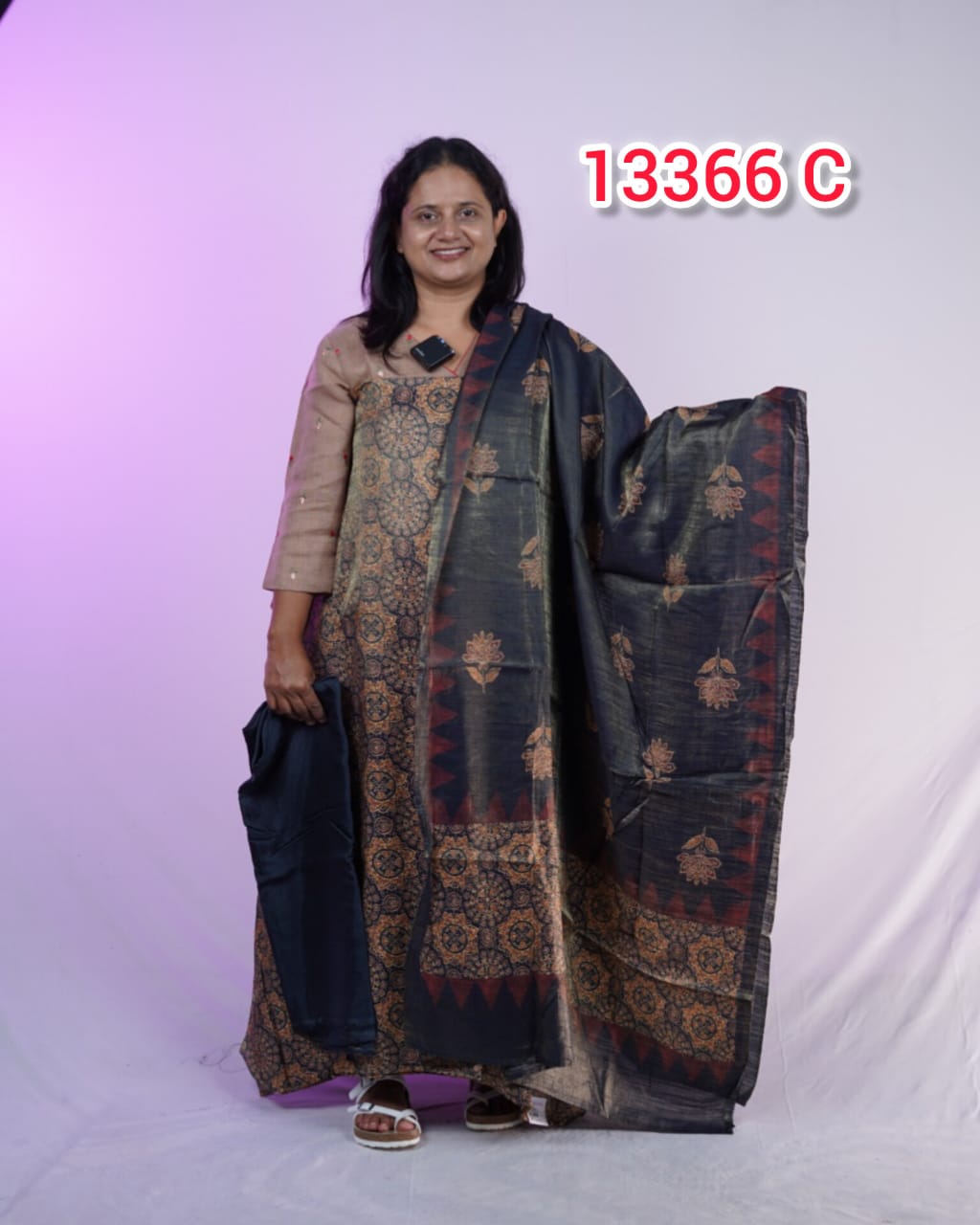 Crush Chanderi With Ajrakh Designs Unstitched salwar 13366