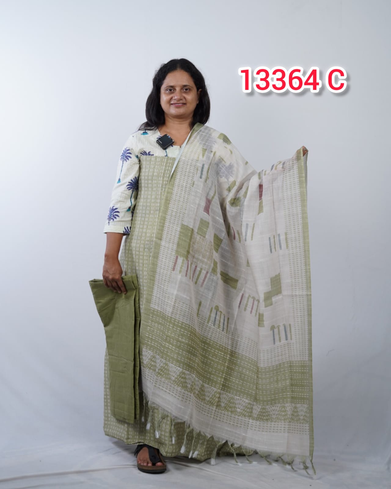 Semi Chandheri Unstitched Salwar suits 13364