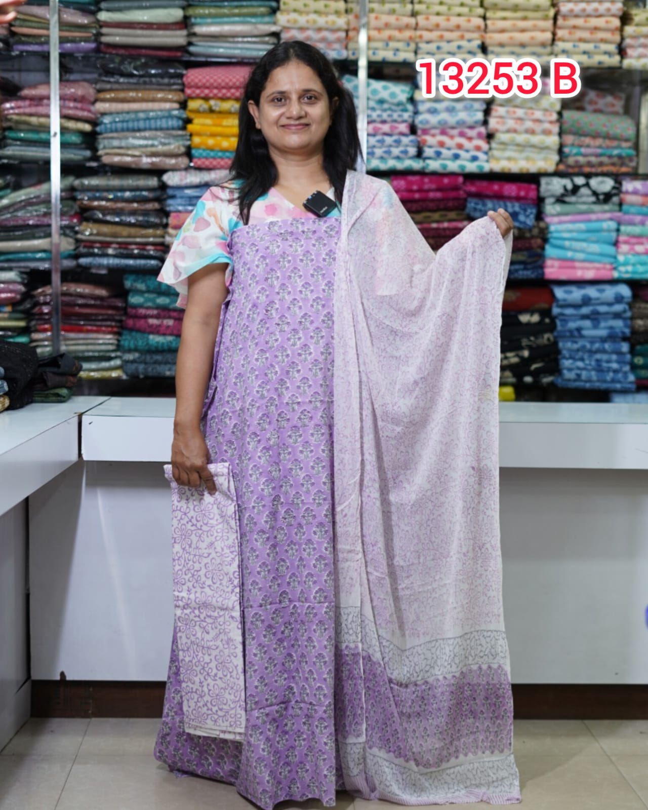Cotton With Chiffon Dhuppata Unstitched Salwar Suits 13253