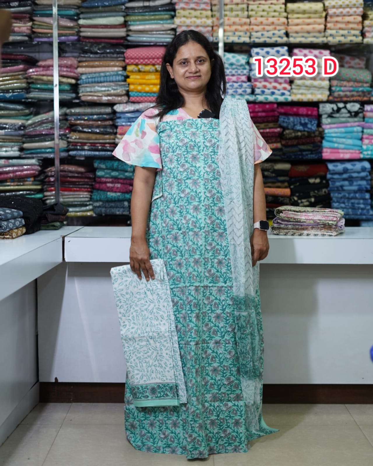 Cotton With Chiffon Dhuppata Unstitched Salwar Suits 13253