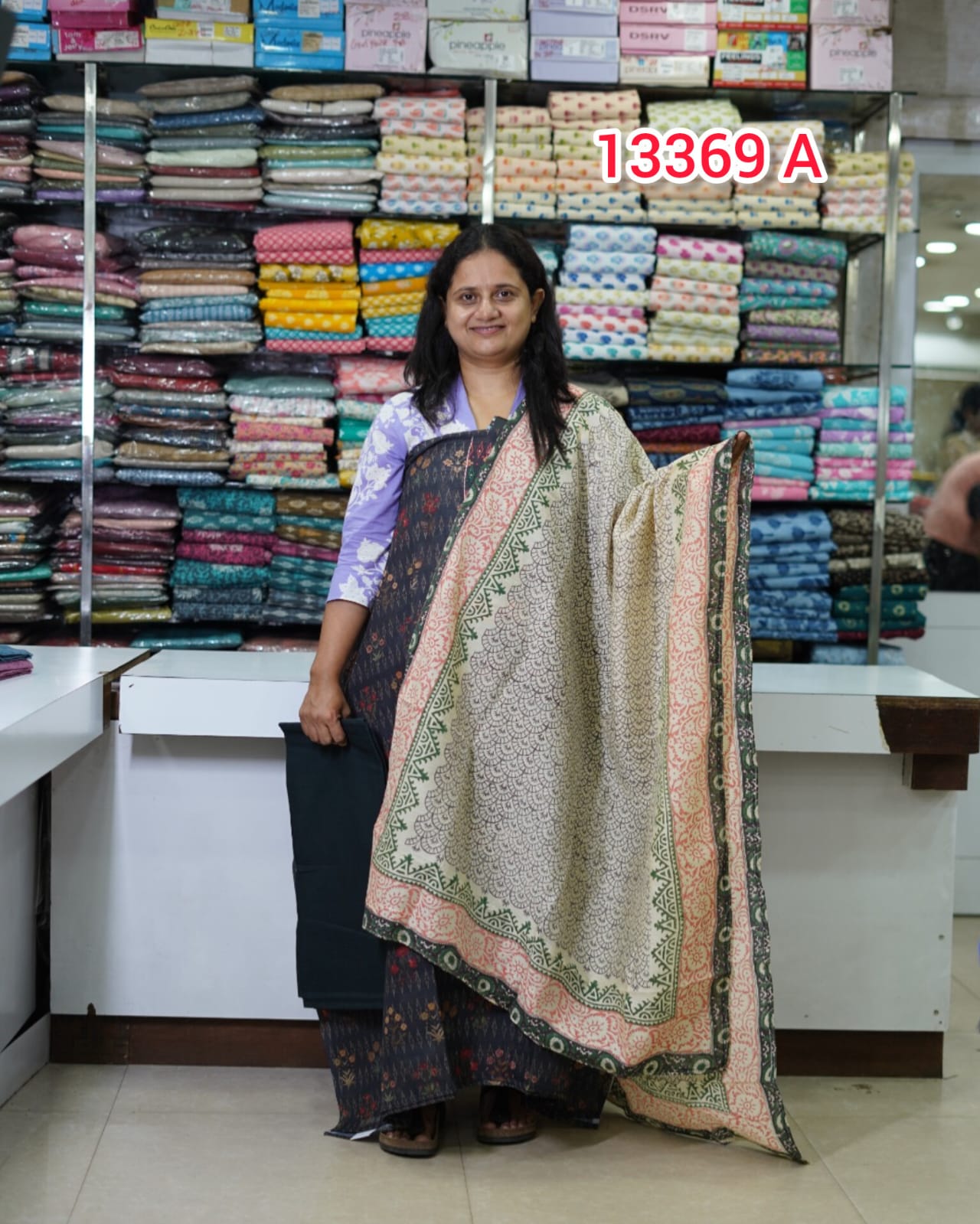 Semi Chandheri Unstitched Salwar Suits 9033