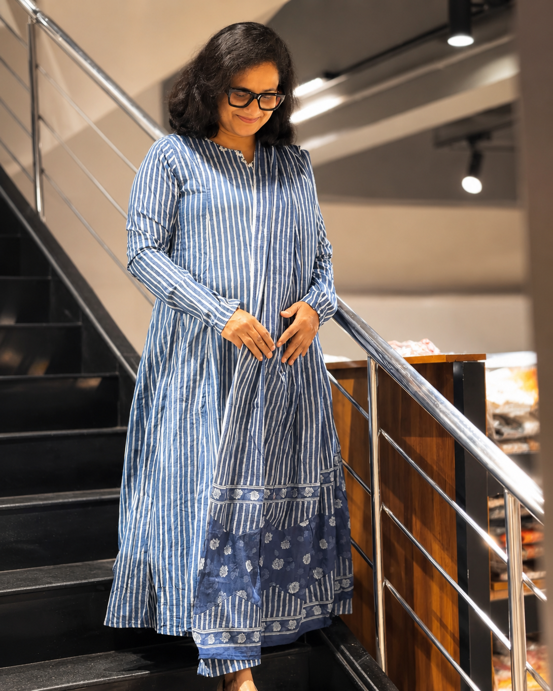 Indigo Blue Anarkali 3-Piece Set with Dupatta – Elegant Ethnic Wear