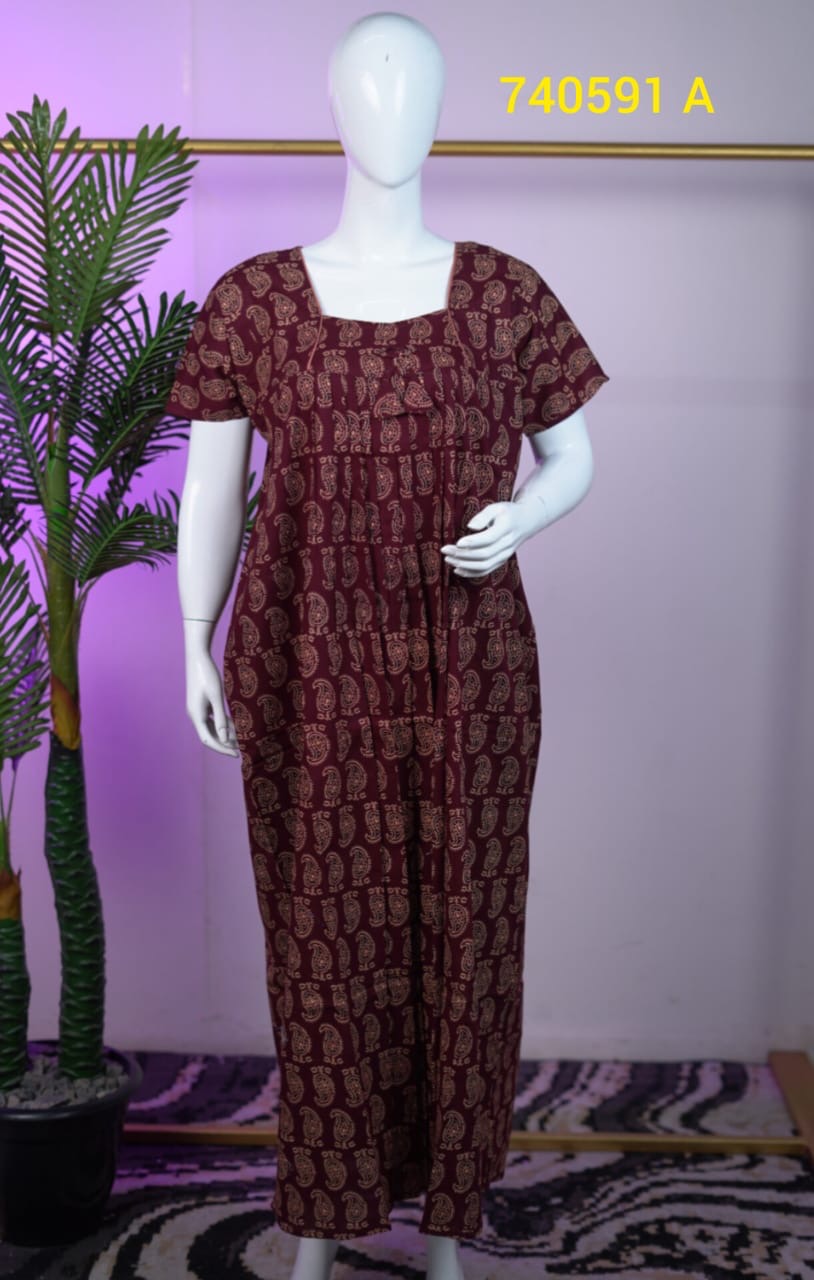 Cotton Pleated Nighty – Comfortable Daily Wear | Code: 740591