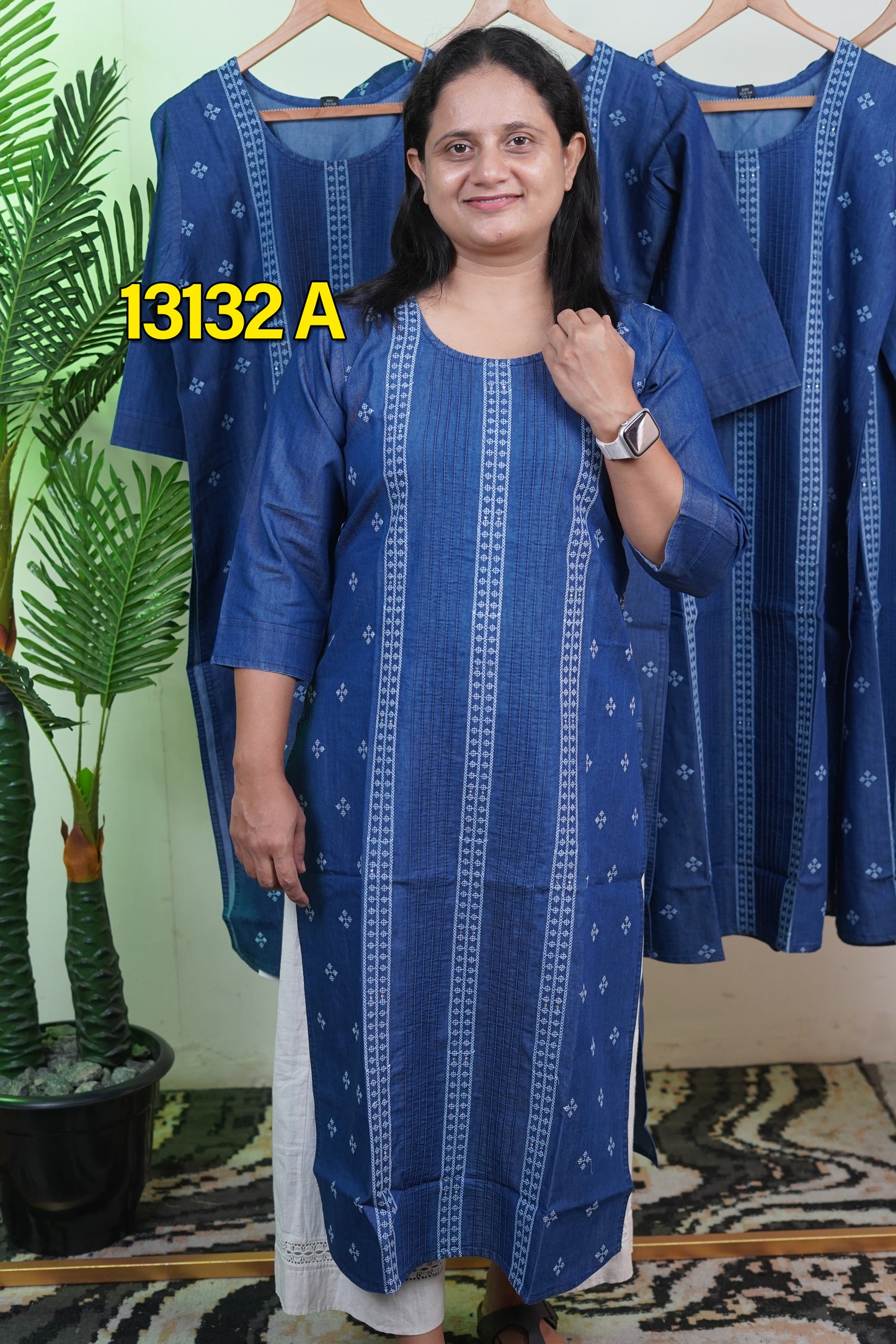 Denim Embroidered Kurthi – Stylish & Casual Comfort | Code: 13132