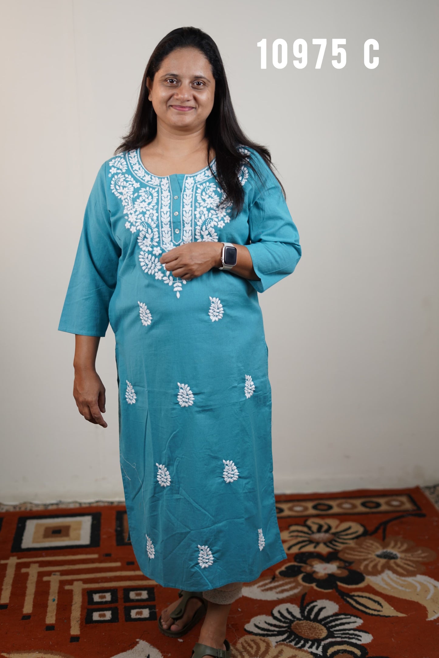 Flax Cotton Embroidery Kurthi 10975