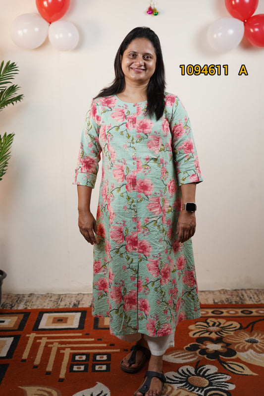 Kantha cotton aline pattern kurthi 1094611