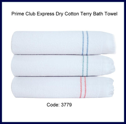 Prime Club Express Dry Cotton Terry Bath Towel - Super Absorbent, Multipurpose for Bath Towel, Hair Towel, Baby, Gym, Travel - 100% Long Staple Cotton, White with Colored Border Code:3779