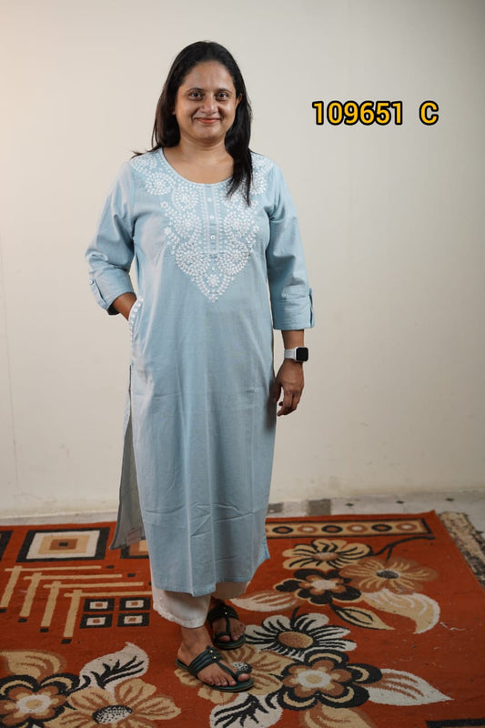 Fax cotton embroidery kurthi collections 109651