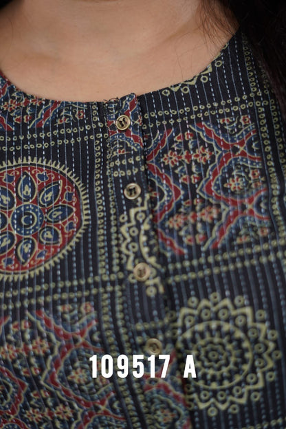 Kantha Cotton Ajrakh Print Kurthi 109517