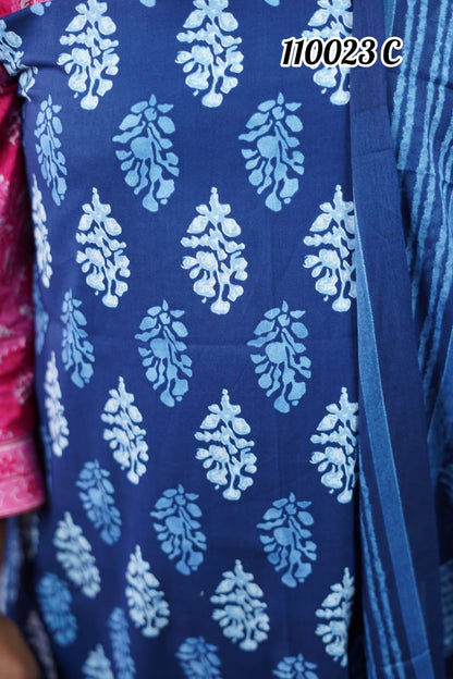 Cotton Unstitched Indigo Salwar suit Sets 110023