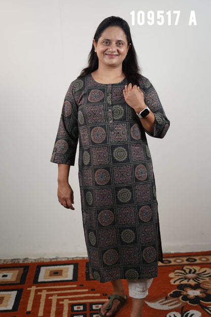 Kantha Cotton Ajrakh Print Kurthi 109517