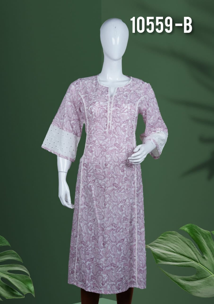 Cotton kurthi with shifli lace 10559