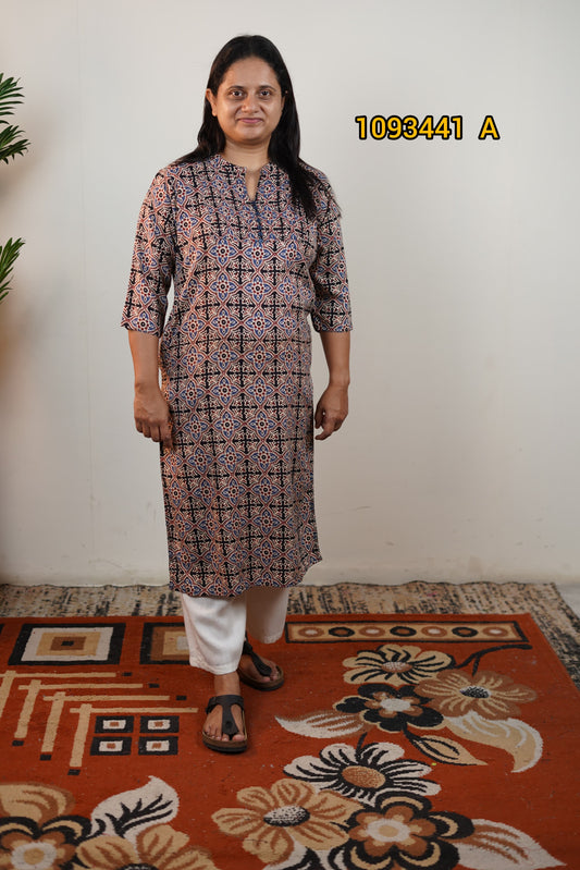 Rayon ajrakh printed kurthis 1093441