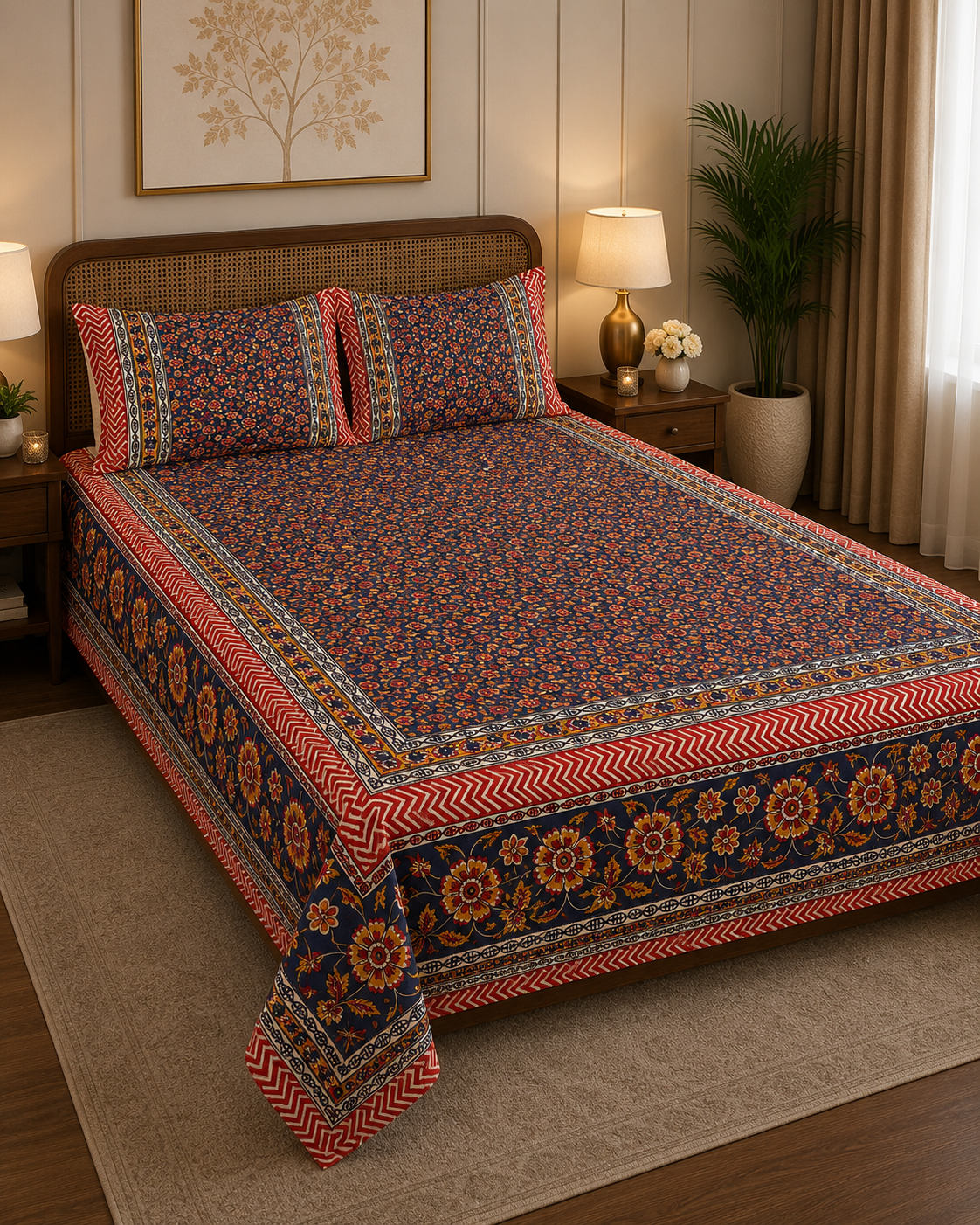 Jaipur Cotton Double Cot Bedsheet | 4121