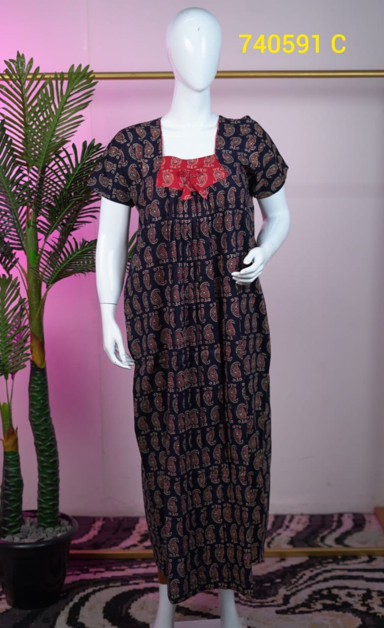 Cotton Pleated Nighty – Comfortable Daily Wear | Code: 740591